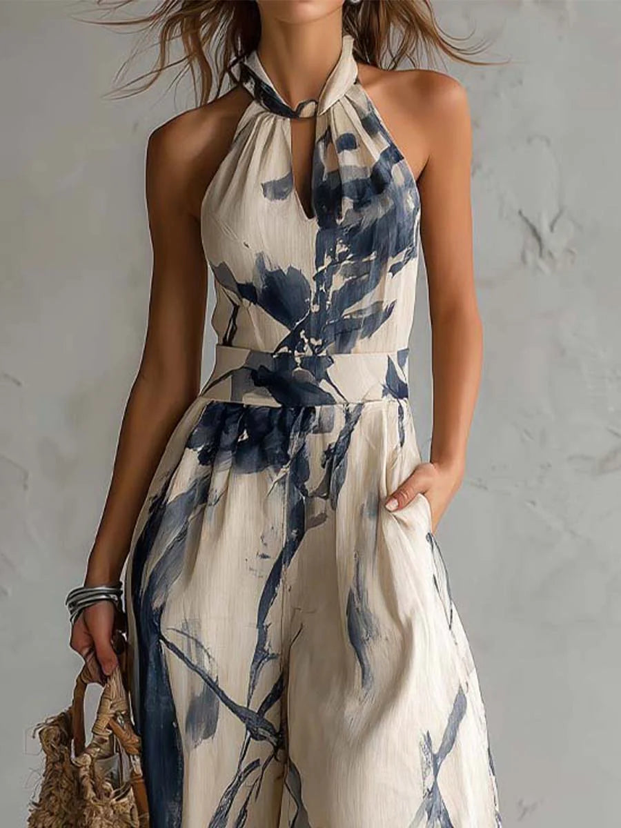Daniela - Mono elegante de pierna ancha con estampado artístico