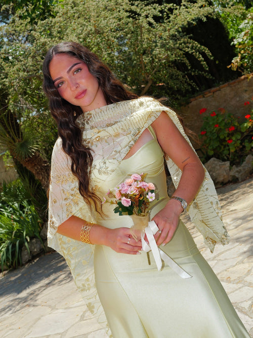 Foulard detalles pedreria amarillo