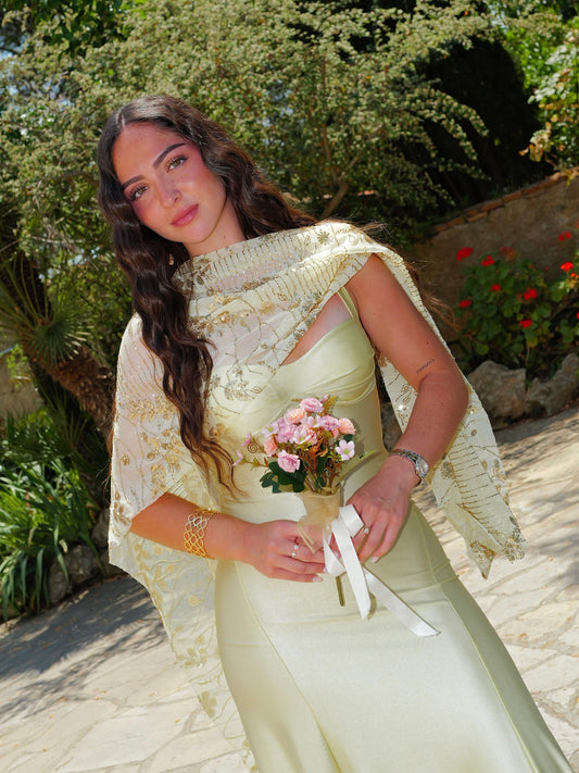 Foulard detalles pedreria amarillo