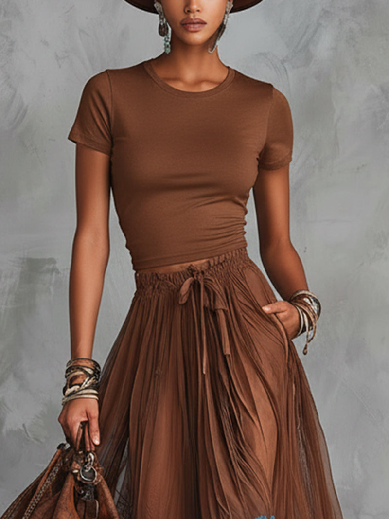 Valeria - Conjunto maxi elegante con falda de tul