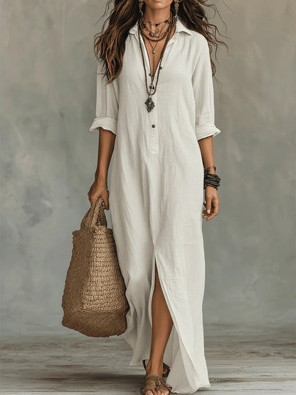 Solène - Vestido maxi negro fluido con botones