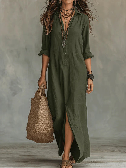 Solène - Vestido maxi negro fluido con botones