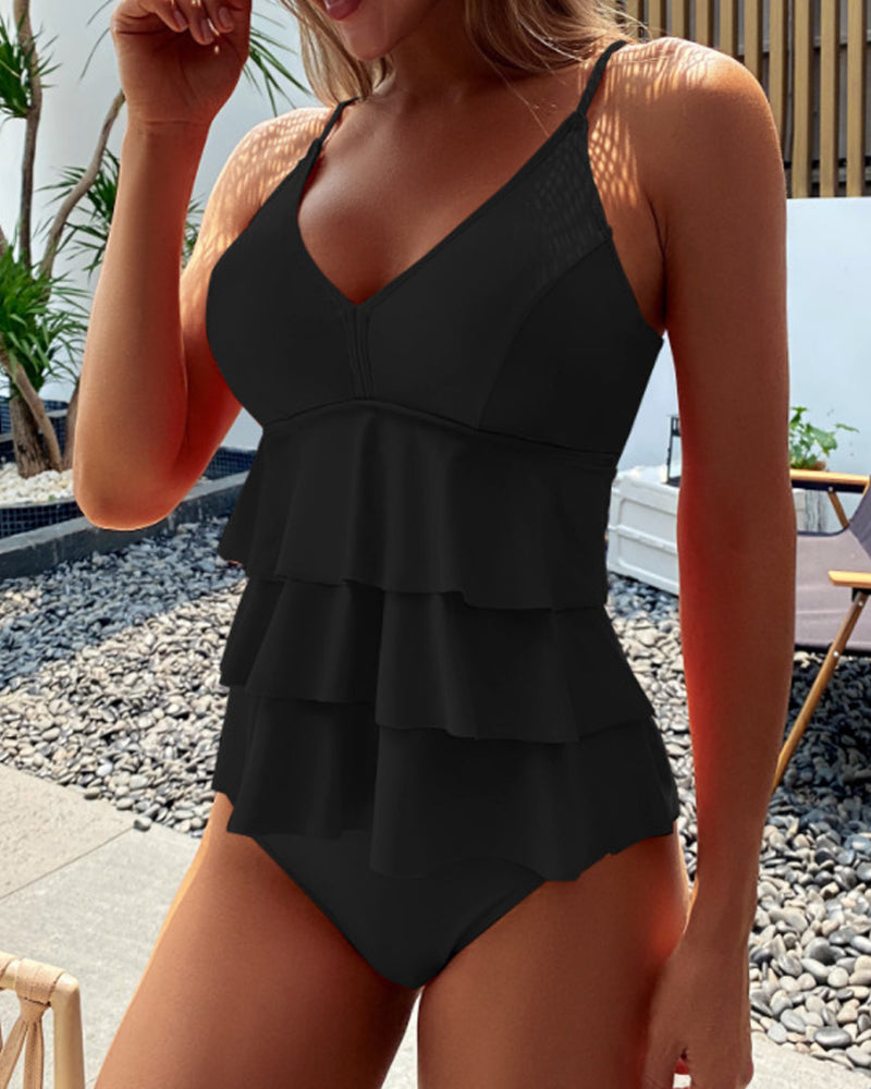 Lia | Traje de Baño Sólido con Volantes Elegantes