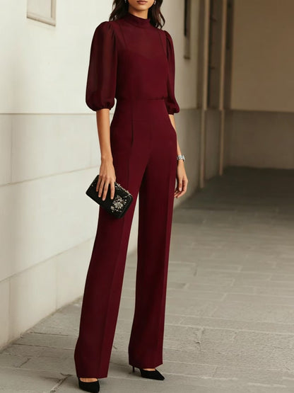Elarith - Conjunto elegante de blusa semitransparente y pantalón palazzo