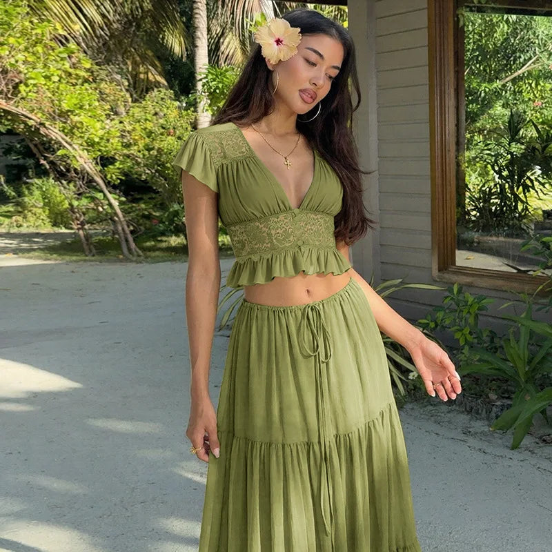 Conjunto de dos piezas verde Y2K