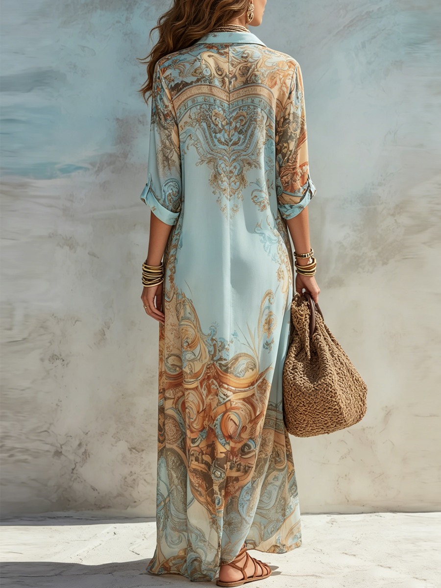 Thaléira - Vestido maxi elegante con estampado paisley