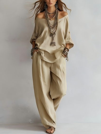 Gabriella - Conjunto de Hombros Descubiertos y Pantalón Palazzo