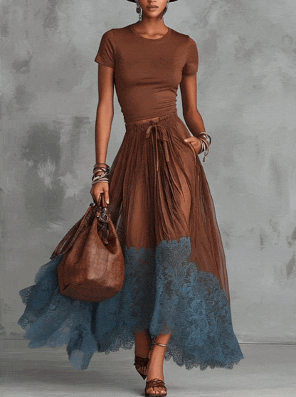 Valeria - Conjunto maxi elegante con falda de tul