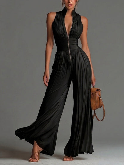 Lucía - Mono plisado de gasa con pierna ancha